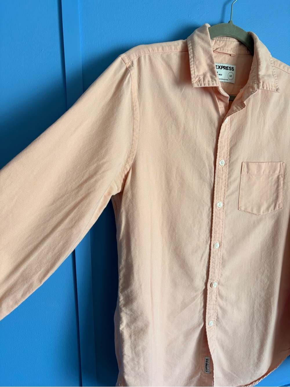 Express Men’s Peach Casual Button-Down Shirt - Slim Small - Picture 4 of 5